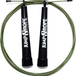 World Champion Speed Wire Jump Rope – #1 Best for Cross Training and Functional Fitness – Patented Technology – Fully Adjustable – Proudly Made in the USA by JumpNrope (Std.-Khaki Green)