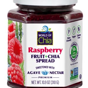 World of Chia Premium Fruit Spread – All-Natural, Plant Based, Gluten-Free, NON-GMO Verified, Omega 3, Organic Ingredients, Low Glycemic, Diabetic Friendly, Kosher, Made in USA (Raspberry, 3 packs)