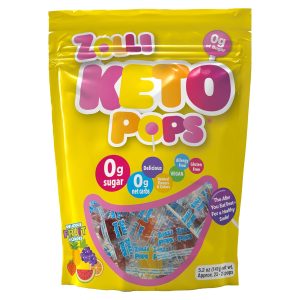 Zolli KETO Pops Sugar Free Lollipop Candy, Vegan, Gluten-Free, Diabetic-Friendly, 5.2oz Resealable Pouch