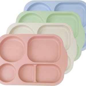 greenandlife 12 Inch (4PCS) Large Unbreakable Divided Plates for Kids Adults, Dishwasher & Microwave Safe Plates, Lightweight Reusable Plastic Compartment Plates, BPA Free and Healthy