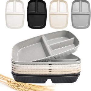 shopwithgreen Divided Plate for Adults, 8 Pcs (10.5 Inch) Unbreakable Wheat Straw Plates with 3 Compartments, Reusable Bariatric Portion Control Plate for Kids Toddlers, Dishwasher & Microwave Safe