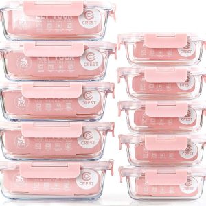 [10 Pack] Glass Meal Prep Containers, Food Storage Containers with Lids Airtight, Glass Lunch Boxes, Microwave, Oven, Freezer and Dishwasher Safe