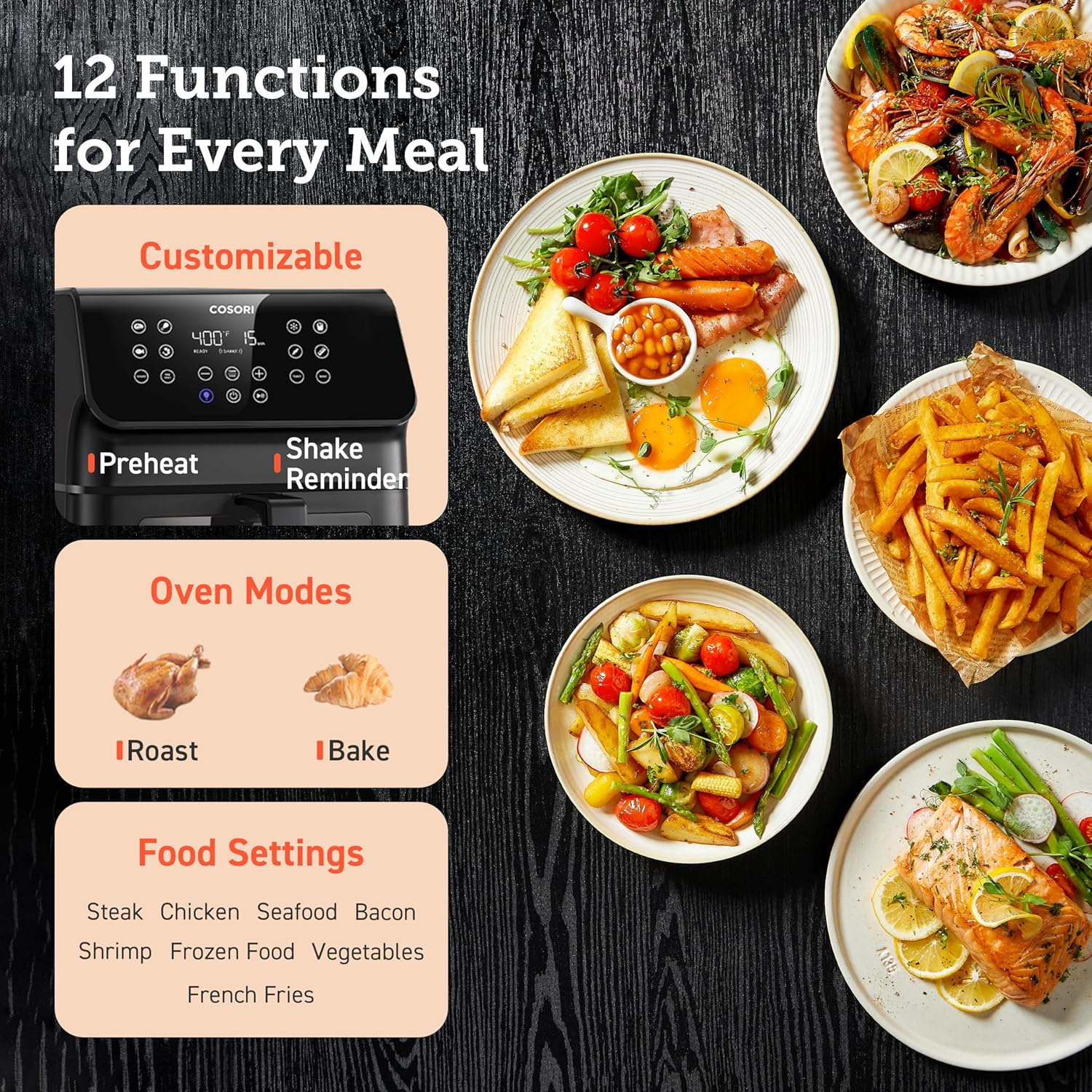 COSORI Clear Window Air Fryer, 6.5 Quart Large Compact Airfryer, 12 One-Touch Savable Custom Functions, Cookbooks and Online Recipes, Nonstick and Dishwasher-Safe - Image 3
