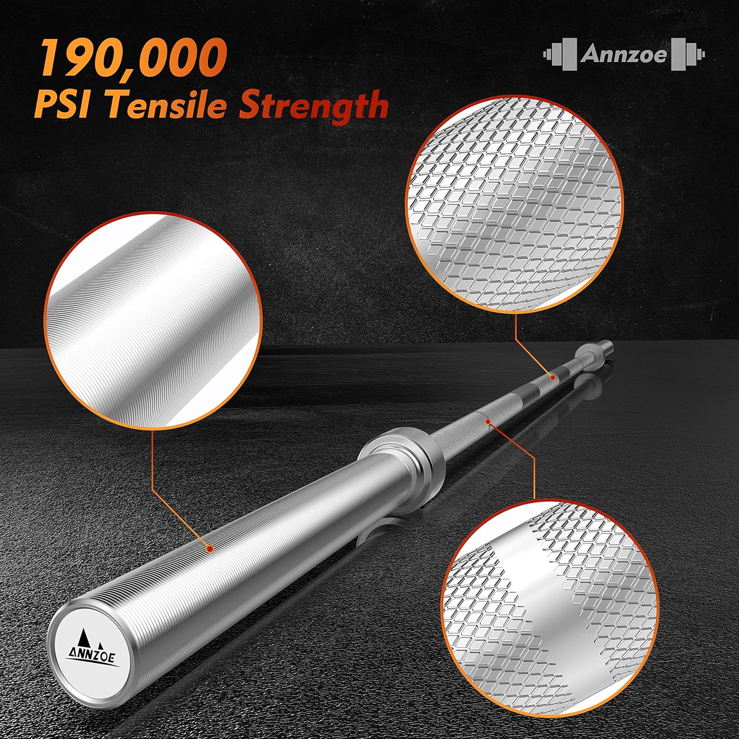 Olympic Barbell Bar 7-Foot Weight Bar, Rated 700 lbs for Weight Capacity, Men’s Solid Iron Weighted Workout Barbell Weight Straight Weightlifting Technique Bar - Image 3