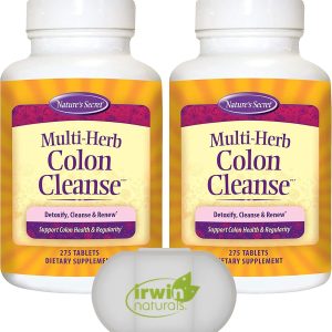 Nature’s Secret Multi-Herb Colon Cleanse Detoxify, Cleanse & Renew, Support Colon Health and Regularity, 2 Pack of 275 Tablets, with a Pill Case