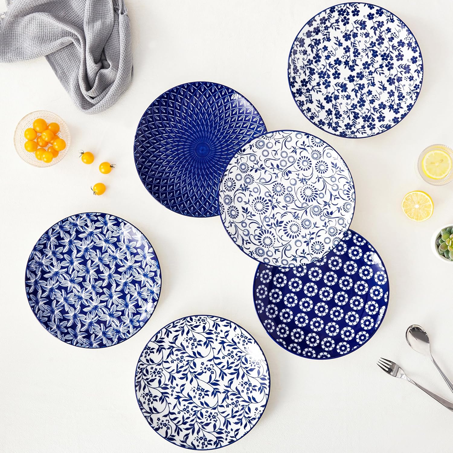 vancasso Ceramic Dinner Plates Set of 6, Large Vintage Plates 10.25 Inch Set of 6 for Kitchen, Porcelain Blue and White Plates for Kitchen, Microwave Oven Dishwasher Safe, Vintage Gift, Blue - Image 6