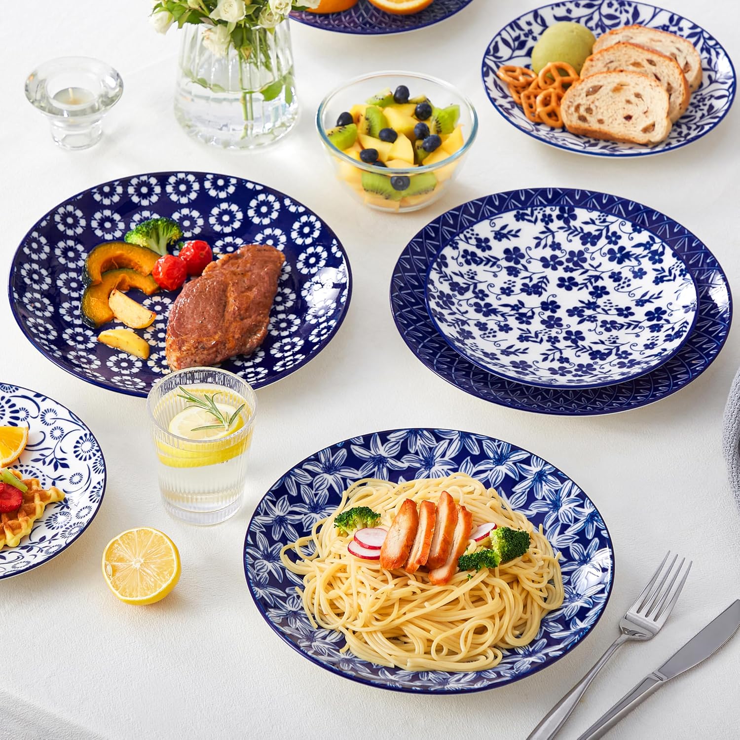 vancasso Ceramic Dinner Plates Set of 6, Large Vintage Plates 10.25 Inch Set of 6 for Kitchen, Porcelain Blue and White Plates for Kitchen, Microwave Oven Dishwasher Safe, Vintage Gift, Blue - Image 7