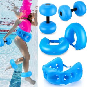 5 Pcs Water Workout Combo Set Includes PVC Dumbbell, Weight, Swimming Float Belt Soft Padded for Aerobics, Pool Fitness, Exercise Tool (Blue, Classic Style)