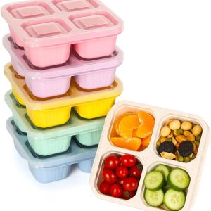 6 Pack Snack Containers, 4 Compartment Divided Snack Container for Kids, Bento Snack Box for Adults, Reusable Meal Prep Lunch Containers with Compartments, Small Bento Box for Work Travel