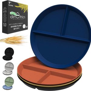 9″ Portion Control Plate (Set Of 4)- Divided Plates for Adults & Kids – Dishwasher Safe Microwavable Plates with Dividers – Lightweight Bariatric Plate & Diabetes Plates Portion Plates For Weight Loss