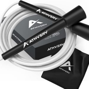 Adjustable Skipping Rope for Men, Women & Kids – Speed Jump Rope for Exercise Workout & Weight Loss (White/Black) Handle Material: Plastic