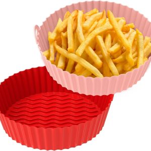 Air Fryer Silicone Tray | Multipurpose Silicone Tray for Air Fryer with Liner, Basket, Bowl | Airfryer Accessories Items for Baking and Frying | 8 inch, Pack of 2