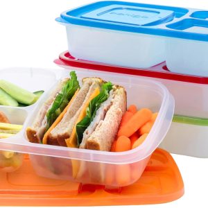 Bentgo Easyboxes – Original Stackable Lunch Boxes – Reusable 3-Compartment Food Containers for Kids and Adults – Bento Lunch Box for Meal Prep, School, & Work – BPA Free, Set of 4 (Classic)