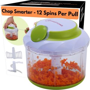 Brieftons QuickPull Manual Food Chopper: Large 4-Cup Powerful Hand Pull Chopper/Mincer/Mixer Blender to Chop Onion, Garlic, Vegetables, Fruits, Herbs for Salsa, Salad, Pesto, Puree, Indian Cooking