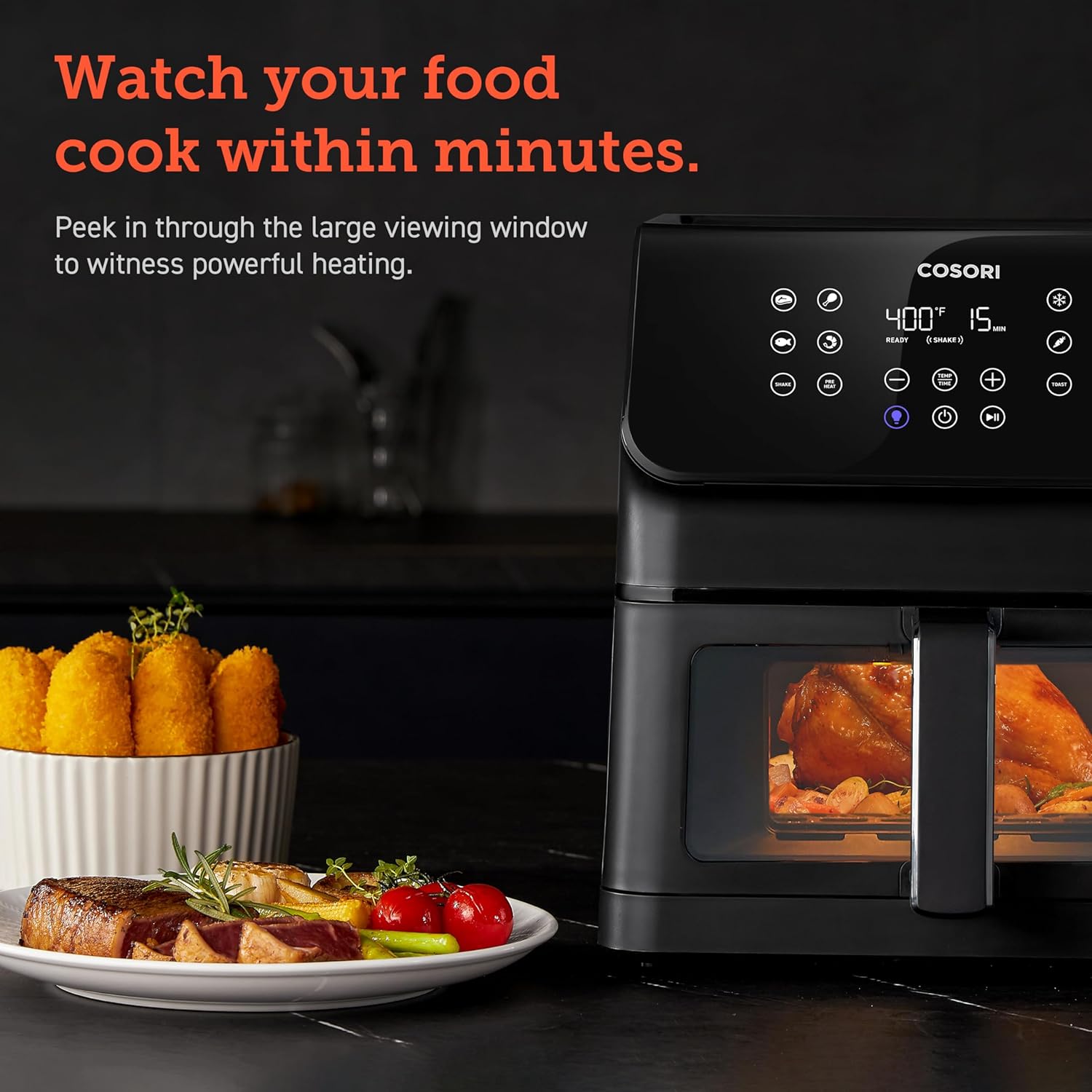COSORI Clear Window Air Fryer, 6.5 Quart Large Compact Airfryer, 12 One-Touch Savable Custom Functions, Cookbooks and Online Recipes, Nonstick and Dishwasher-Safe - Image 2