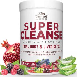 COUNTRY FARMS Super Cleanse, Super Juice Cleanse, Supports Healthy Digestive System, 34 Fruits and Vegetables with Aloe, Promotes Natural Detoxification, Drink Powder, 14 Servings, 9.88 Ounce