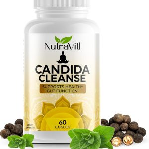 Candida Cleanse (60 Capsules) Gut & Colon Support for Men & Women – Candi Support Natural Herbs for Intestinal Overgrowth Detox – Includes Oregano Leaf, Wormwood, Black Walnut, Caprylic Acid
