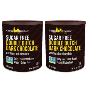 Castle Kitchen Sugar Free Double Dutch Premium Dark Hot Chocolate Mix (2 Pack, 16oz Total) – Vegan, Dairy Free, Plant Based – Keto and Diabetic Friendly – Mix with Milk Substitute