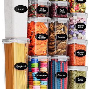 Chef’s Path Kitchen Storage Box – Set of 14 Airtight Food Containers – Kitchen and Pantry Organisation – BPA-Free Plastic Food Storage Box – Labels, Marker and Spoons