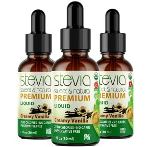 Creamy Vanilla Premium Stevia Drops. Organic Liquid Stevia, Sugar Substitute, Naturally Sweet, Non-Bitter, 0 Calorie, 0 Carb, NON-GMO, Diabetic & Keto Friendly (1oz) Glass Bottles (Pack of 3)