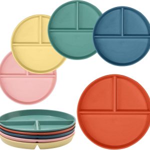 DYB DONGYONGBAO Portion Control Plate 9Inch 5PS， Round Divided Plates for Kids Adults，3 Compartment Plates Reusable,Microwave And Dishwasher Safa