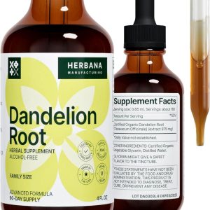 Dandelion Root 4 fl oz Liquid Extract – Natural Herbal Supplement for Cleansing, Digestive Function & Immunity – Organic Taraxacum officinale – Family Size – High Potency Drops – 90-Day Supply