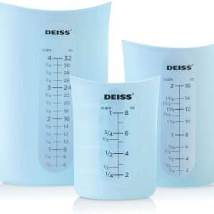 Deiss PRO 3 Piece Silicone Measuring Cup Set – Versatile & Durable, Easy-Pour Spout, Non-Stick for Easy Clean, Heat-Resistant – Squeeze & Pour Liquid Measuring Cups – Ideal for Baking, Cooking, Resin