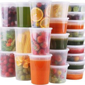 Deli Containers with Lids 48 Sets- Disposable Soup Containers with Lids 8oz, 16oz, 32oz – Plastic Containers with Lids, Food Containers with Leakproof, BPA Free/Microwave/Freezer/Dishwasher Safe