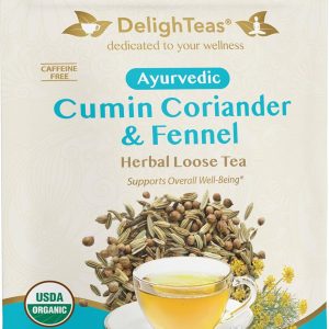 DelighTeas Organic Digest & Detox CCF Tea | Ayurvedic Cumin, Coriander, Fennel Loose Leaf Tea for Digestion, Detox Cleanse | USDA Organic, Non-GMO, Caffeine Free, Sugar Free | 60 Servings, 5 oz.