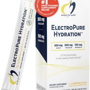 Designs for Health ElectroPure Hydration Packets – Clementine-Flavored Electrolytes Powder, No Sugar – Drink Mix Packets with Vitamin C, Magnesium + Zinc – Hydrate + Replenish (14 Stick Packets)