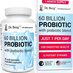 Dr. Berg 60 Billion Probiotic Supplement – Supports Occasional Constipation, Diarrhea, Gas & Bloating* – Pre and Probiotics for Digestive Health – 30 Probiotic Capsules