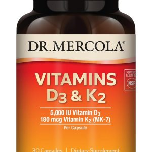 Dr. Mercola Vitamins D3 & K2, 30 Servings (30 Capsules), Dietary Supplement, Supports Immune Health, Non GMO, NSF Certified