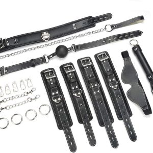 EXREIZST Adjustable Premium Leather Cuffs Pad System Set Soft Leather Straps for Hand-Ankle-Wrist Adjustable Home Gyms Sports Fitness Training Tool Set, Black