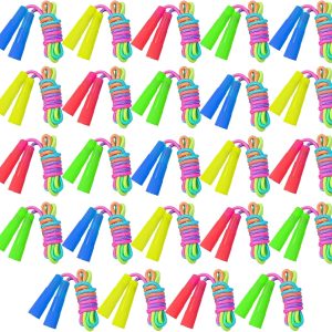 Elcoho 24 Packs Rainbow Jump Rope Set 7.2 Feet Adjustable Nylon Skipping Ropes Jumping Ropes for Outdoor Activity Party Favors School Games