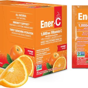 Ener-C Orange Multivitamin Drink Mix Powder Vitamin C 1000mg & Electrolytes with Real Fruit Juice Natural Energy & Immune Support for Women & Men – Non-GMO Vegan & Gluten Free – 30 Count
