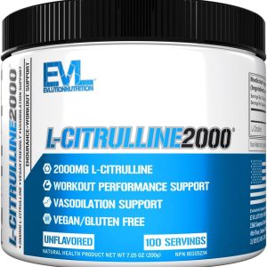 Evlution L-Citrulline2000 Nitric Oxide Pre Workout Powder Nutrition High Strength L Citrulline Powder for Enhanced Muscle Strength and Intense Pumps – Plant Based Nitric Oxide Booster – Unflavored