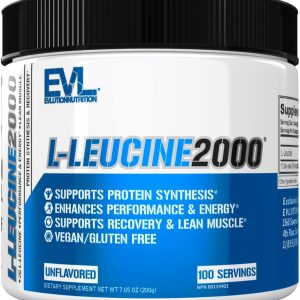 Evlution Nutrition L-Leucine 2000 – Protein Synthesis, Recovery & Muscle Support – Performance & Energy – 2000mg L-Leucine – Gluten Free & Vegan – Unflavored Dietary Supplement Powder – 100 Servings
