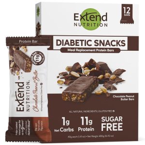 Extend Sugar Free Protein Bars, Perfect Diabetic Snacks, High Protein and Fiber, Hunger Control & Steady Energy, Low Carb, Keto Friendly, Chocolate Peanut Butter, 12 Count