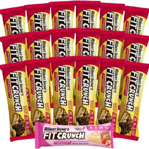 FITCRUNCH Snack Size Protein Bars, Designed by Robert Irvine, 6-Layer Baked Bar, 3g of Sugar & Soft Cake Core (18 Peanut Butter Snack Size Bars + 1 Strawberry Snack Size Bar)