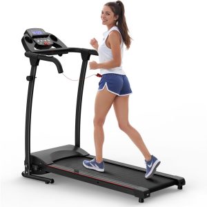 Foldable Treadmill for Home, Small Portable Walking Pad, 300 lbs Capacity, Electric Folding Mini Treadmill with 12 HIIT Modes, LCD Display, Black