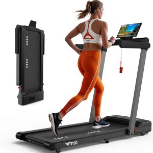 Foldable Treadmill for Home Walking Pad: 2 in 1 Walking Pad with Handle Bar & Bluetooth Speaker- Under Desk Treadmills with Dual LED Display and 12 preset Programs, APP Compatible