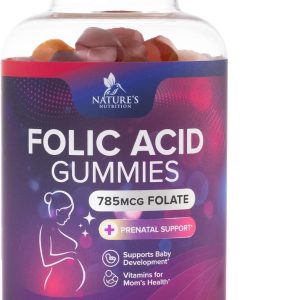 Folic Acid Gummies for Women 785 mcg, Essential Prenatal Vitamins for Mom & Baby, Vegan Folic Supplement Gummy, Vitamin B9 Chewable Extra Strength Folate, Before During After Pregnancy – 120 Gummies