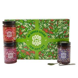 GOOD GOOD Assorted No Added Sugar Jam Holiday Box – Strawberry, Fig & Four Fruits Jam Bundle with Serving Spoon – Low Carb, Low-Calorie Spread – Keto Friendly – Vegan – Gluten Free – Diabetic Friendly