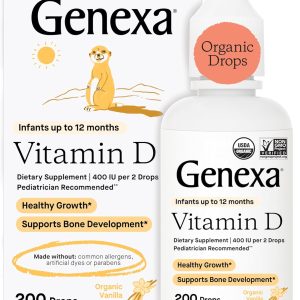Genexa Infants Vitamin D Liquid Drops for Newborn, Baby & Toddler | Supports Growth & Bone Development | Delicious Organic Vanilla Flavor | Certified Organic, Gluten Free, & Non-GMO | 90 Servings