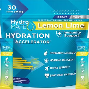 HydroMATE Electrolytes Powder Low Sugar – 30 Count Lemon Lime Instant Hydration Packets with Vitamin C to Boost Energy – Low Sugar Electrolytes Powder Packets to Support Hydration Fast Party Recovery