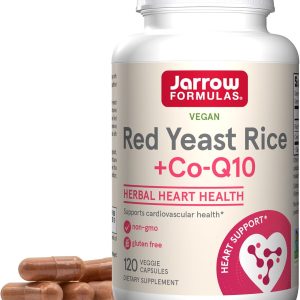 Jarrow Formulas Red Yeast Rice 1200 mg & Co-Q10 100 mg Per Serving – 120 Veggie Caps – 60 Servings – Herbal Heart Health Dietary Supplement – Supports Cardiovascular & Heart Health – Vegan