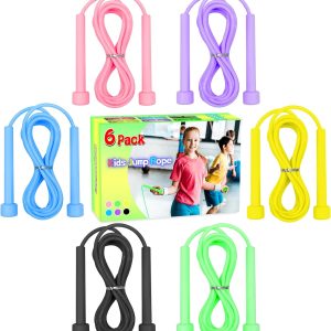 Jump Rope for Kids, 6 Pack Length Adjustable Lightweight Kids Skipping Rope for Children, Students, Boys and Girls Outdoor Sports, Fitness Exercise, Keeping Fit, Workout