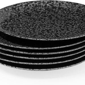 Kanwone Ceramic Dessert Salad Plates – Set of 6, 8 Inch, Kitchen Round Plates for Dessert, Salad, Snacks, Appetizers, Steak, Microwave, Oven and Dishwasher Safe, Black Glazed