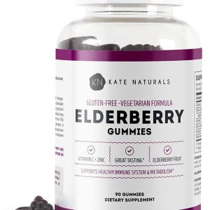 Kate Naturals Elderberry Gummies with Vitamin C and Zinc for Adults & Kids. Tasty Sambucus Elderberry Gummies for Immune Support (90 Gummies, 45 Day Supply)