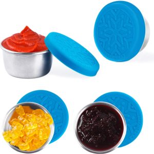 LALASTAR Stainless Steel Condiment Containers with Lids, Leakproof and Reusable Lunch Bento Box Sauce Container, 4×1.6oz, Blue